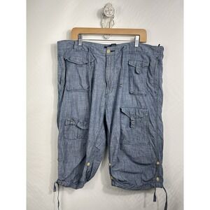 Y2K Sean John Cargo Shorts Size‎ 38 Denim Chambray Cotton Parachute Pockets
